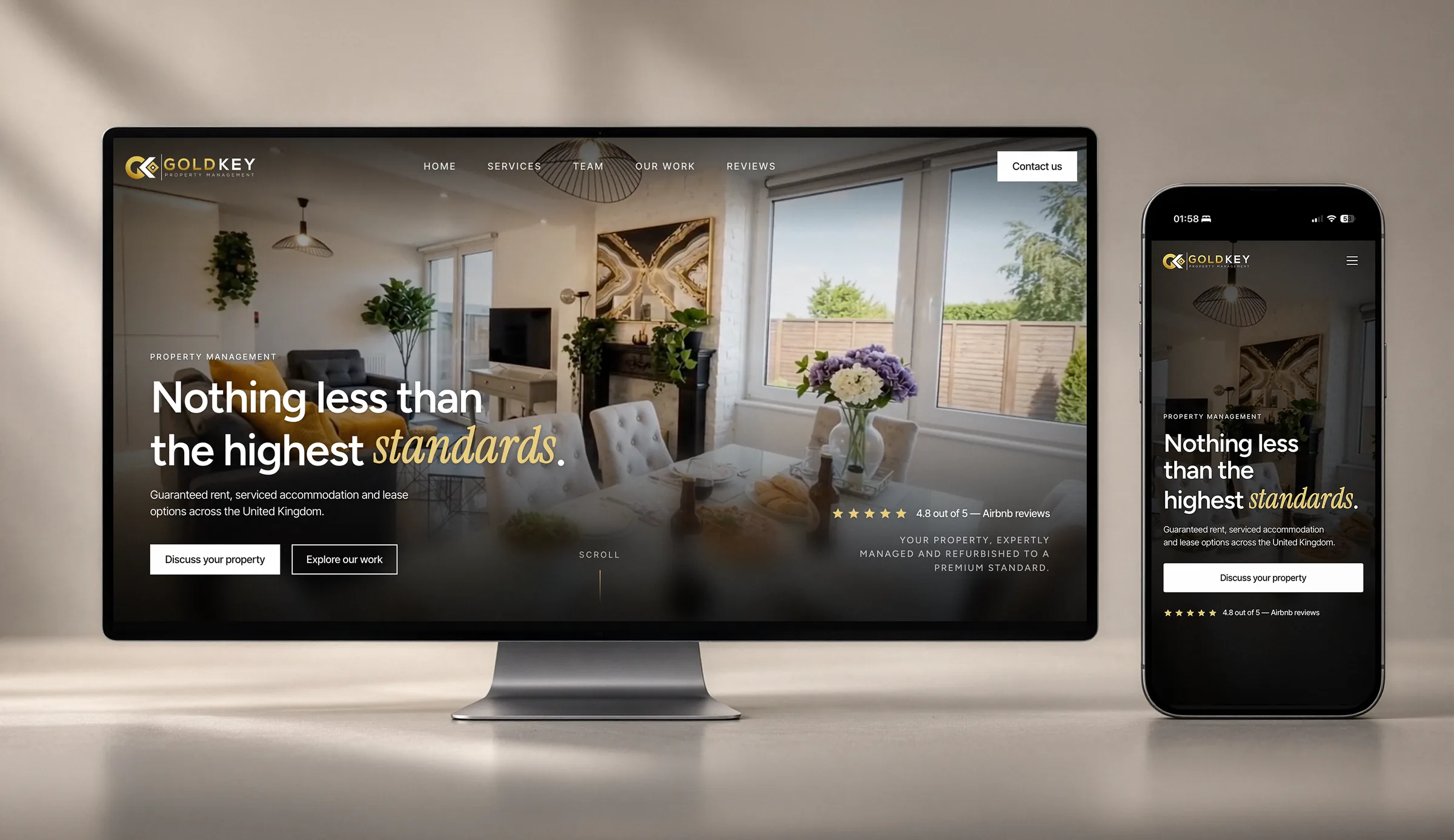 Redesigned GoldKey website shown on a desktop screen and a phone