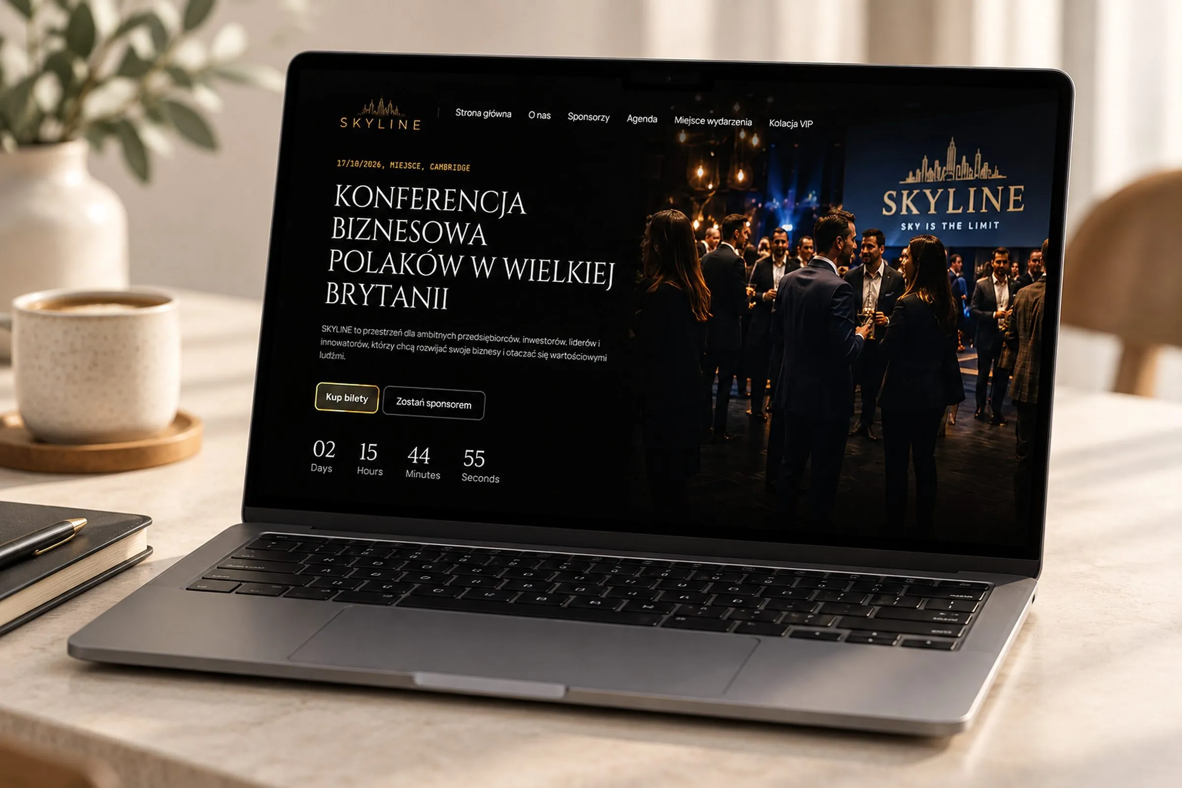 Skyline conference homepage displayed on a laptop